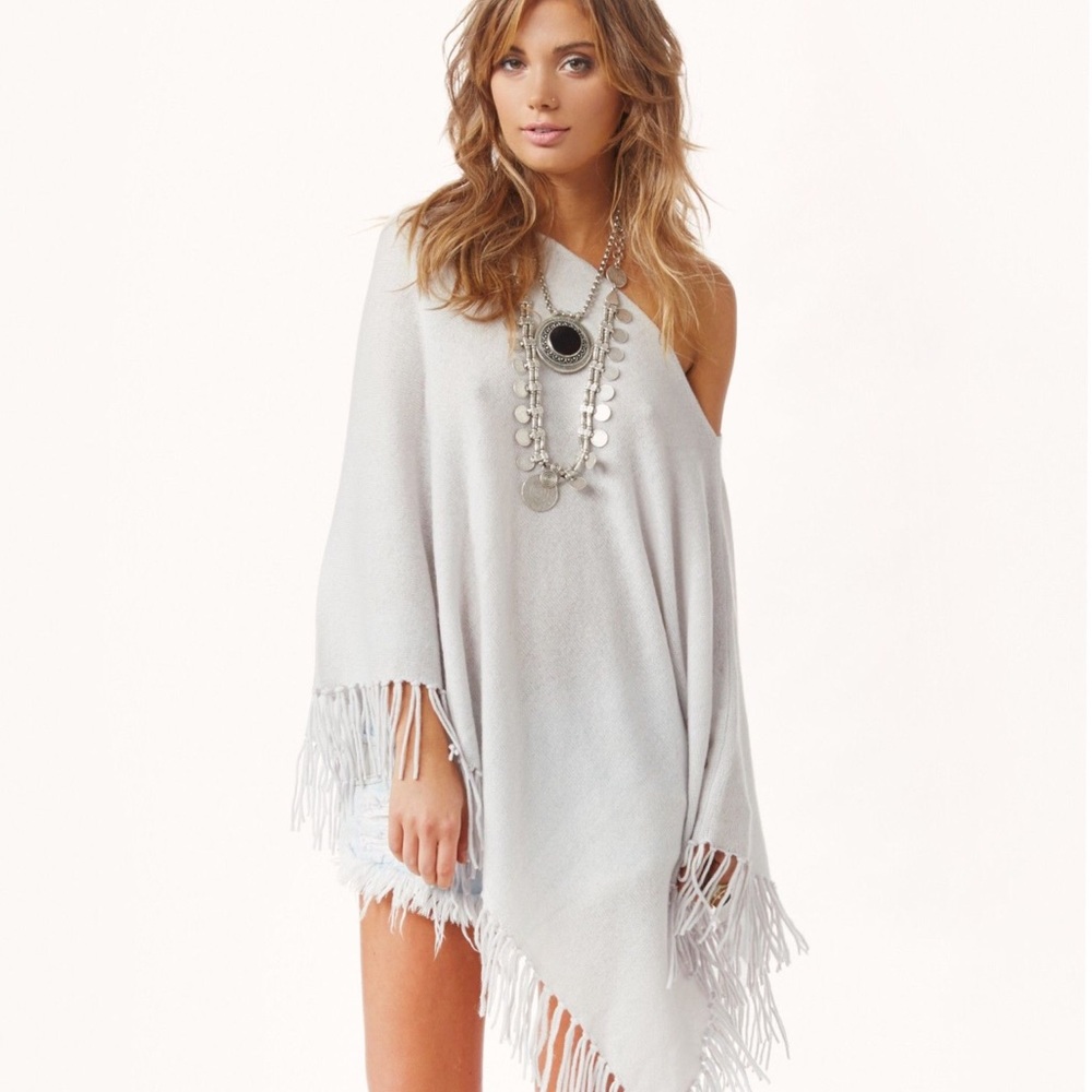 Planet Blue Minnie Rose▪️Grey Fringe Sweater Ruana